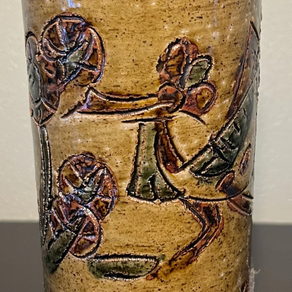 Vtg Otagiri Mercantile Company OMC Japan Handcrafted Incised Glazed Pottery Vase